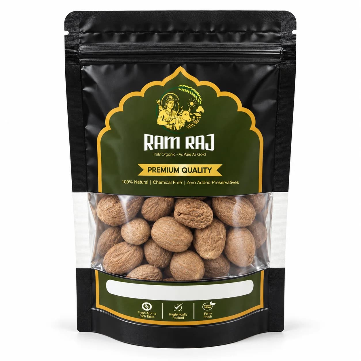 Whole nutmeg (Jaifal) in Ram Raj branded pouch