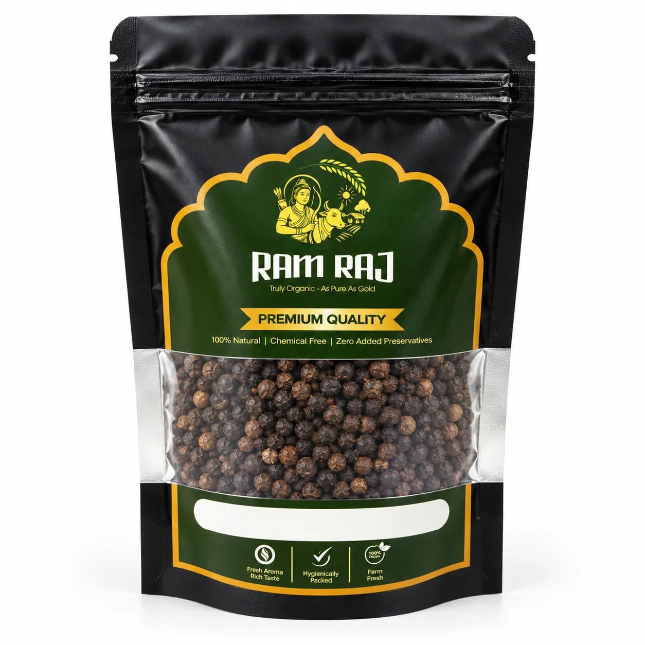 Whole black pepper in Ram Raj branded pouch