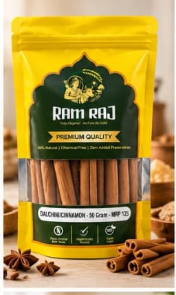 Ramraj Organic Dalchini / Cinnamon — pouch with ingredient