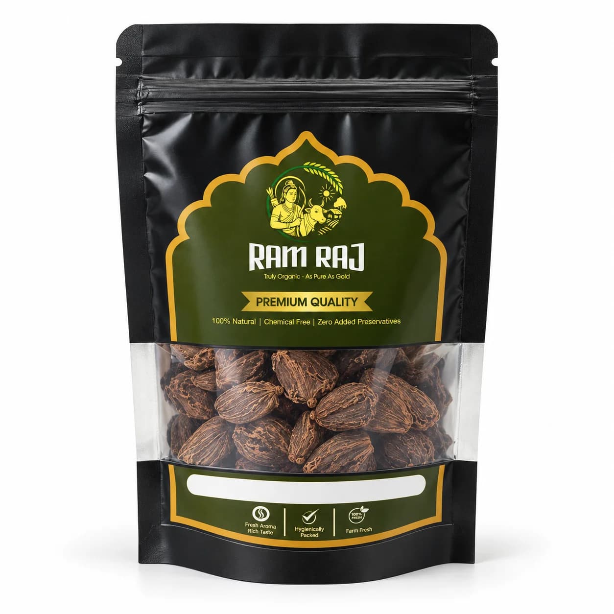 Black cardamom (Badi Elaichi) in Ram Raj branded pouch